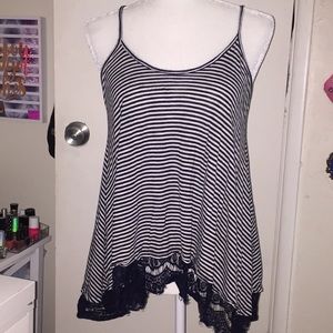 Blue & White stripe blue lace tank